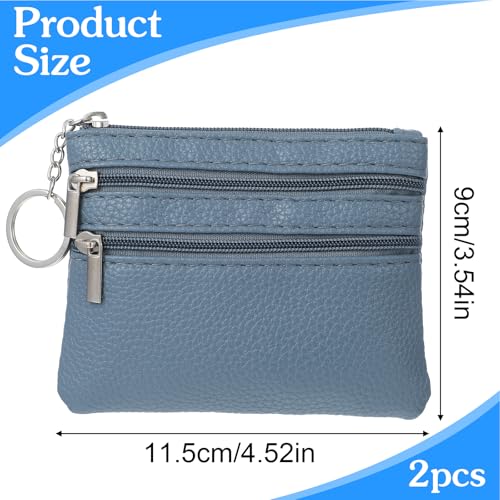 2 Pack Coin Purse Wallet with Keychain, Triple Zipper Card Holder Change Pouch Change Purse for Men and Women, Black and Navy2