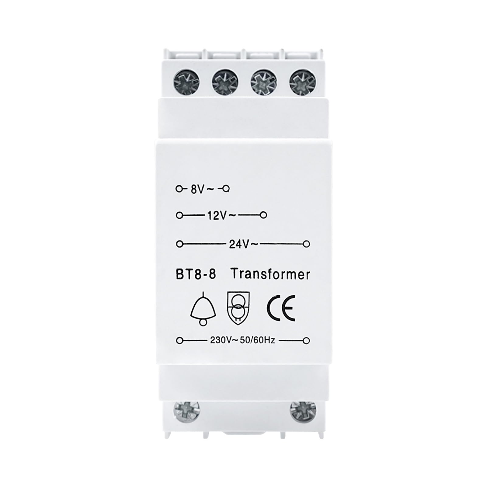 DEWIN Türklingeltransformator, BT8-8 Türklingel-Transformator 8 V/12 V/24 V Kompatibel mit Ring/Bell DIN-Schienen-Türklingelschutz