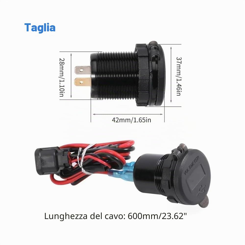 Adatto for H-NDA XL750 Transalp 750 CRF Africa Twin 1000 1100 QC3.0 Caricabatterie USB 12V Presa di corrente Connettore Cavo Doppia presa USB Pezzi di ricambio per motociclette(USB Charger Cable)