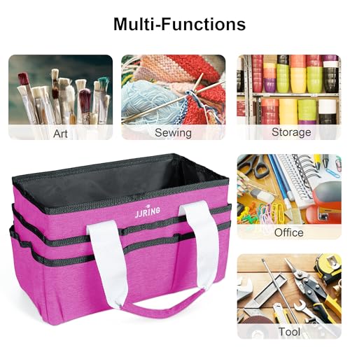 Image of JJRING Craft Organizer Tote Bag, Art Storage Caddy with Multiple Pockets, Deep Red Sewing Bag for Art, Craft, Scrapbooking, School, Medical, and Office Supplies Storage