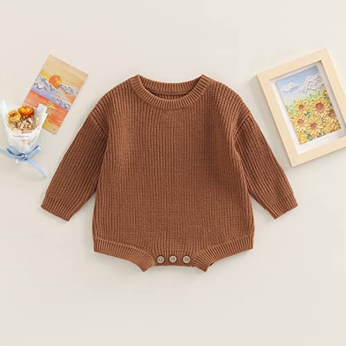 Newborn Baby Boy Girl Fall Winter Clothes Chunky Knit Sweater Romper Solid Long Sleeve Onesie One Piece Bodysuit2