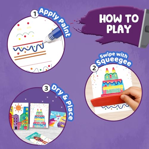 Image of Smartivity Squeegee Art Painting Kit for Kids 4-8 Years - DIY Swipe & Swirl Canvas Painting Set - Make 10 Colorful Art Sheets - Creative Birthday Gift for Boys & Girls