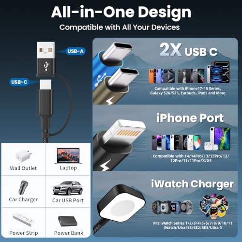 Image of Travel Essentials 4-in-2 Multi Charging Cable with iWatch Charger /2USB-C /IP