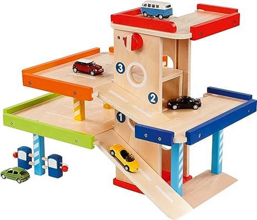 goki 53821 Parkhaus, große Spielgarage aus Holz, 51,9 x 31,4 x 38,5 cm,...