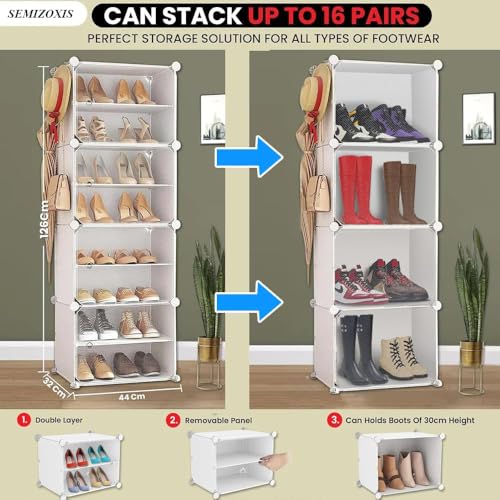Image of Sunderlook Shoe Rack Plastic for Home- Shoe Stand, Chappal Stand, Professional Multipurpose Foldable Standing Comfort Runner Shoe Rack with Door, Slipper Stand (Off White, 7 Shelf 4 Door)