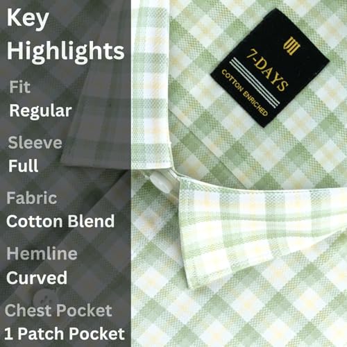Image of 7-DAYS Men's Premium Checks Formal Shirt - Cotton Rich, Regular Fit, Full Sleeve, with Pocket, Wrinkle Resistant - Stylish Office & Everyday Wear.