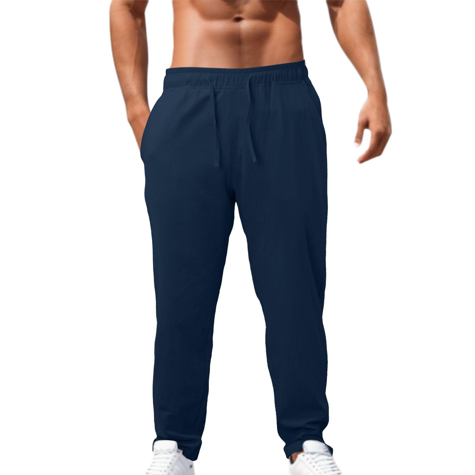 Uxxnjfg Pantaloni Uomo Estivi Leggeri Lino Eleganti Pantaloni - 4