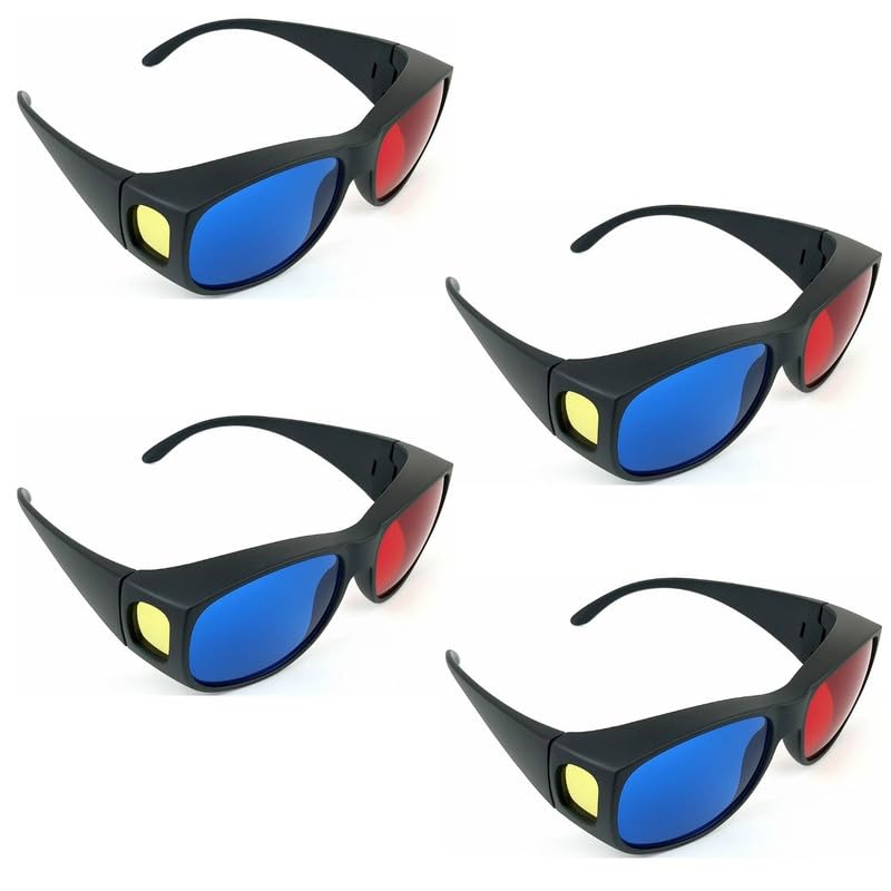 Image of Red Cyan 3D Glasses for YouTube Videos | Anaglyph Red Blue 3D Viewing Eyewear | Hard Scratch-Resistant Lens | Flexible Frame | Home Cinema Projector Compatible | Pack of -4
