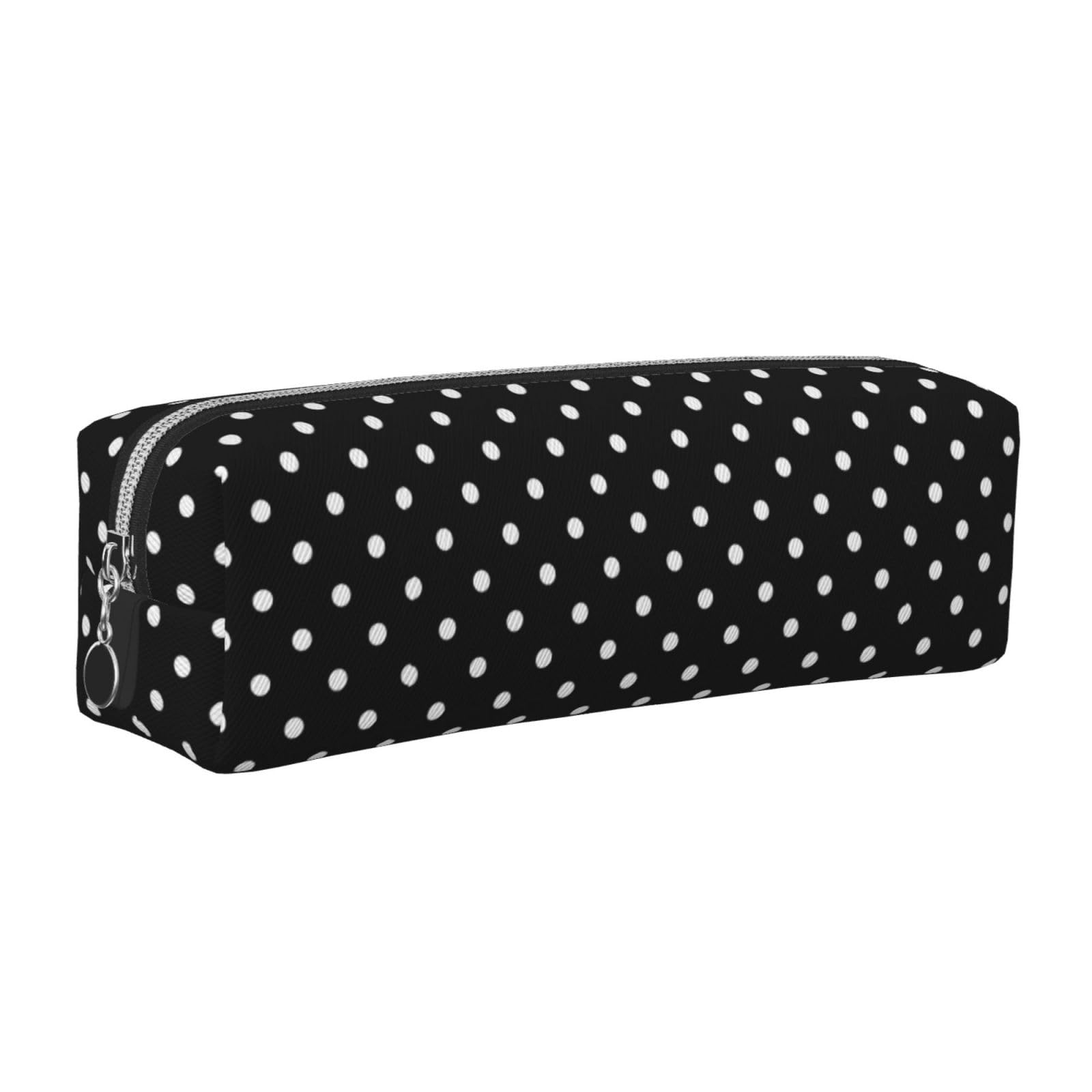 Tcoay Leather Cosmetic Pouch Bag Pencil Case Portable Cylindrical Pencil Pouch with Zipper,White Black Polka Dot