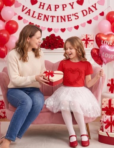 Image of Noomelfish Girls Ruffle Heart T-Shirts Cute Short Sleeve Tee Tops (3-12 Years)