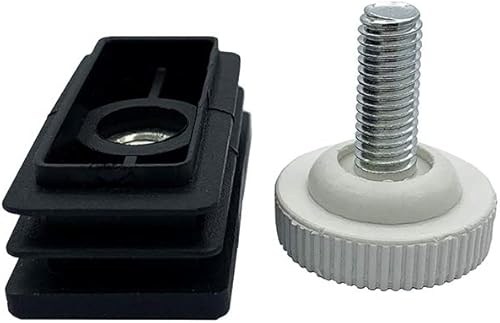 Flyshop 4 juegos de tapones de plástico negro para tubos rectangulares, roscados M8, altura ajustable de 0.512 in a 0.984 in, nivelador de muebles