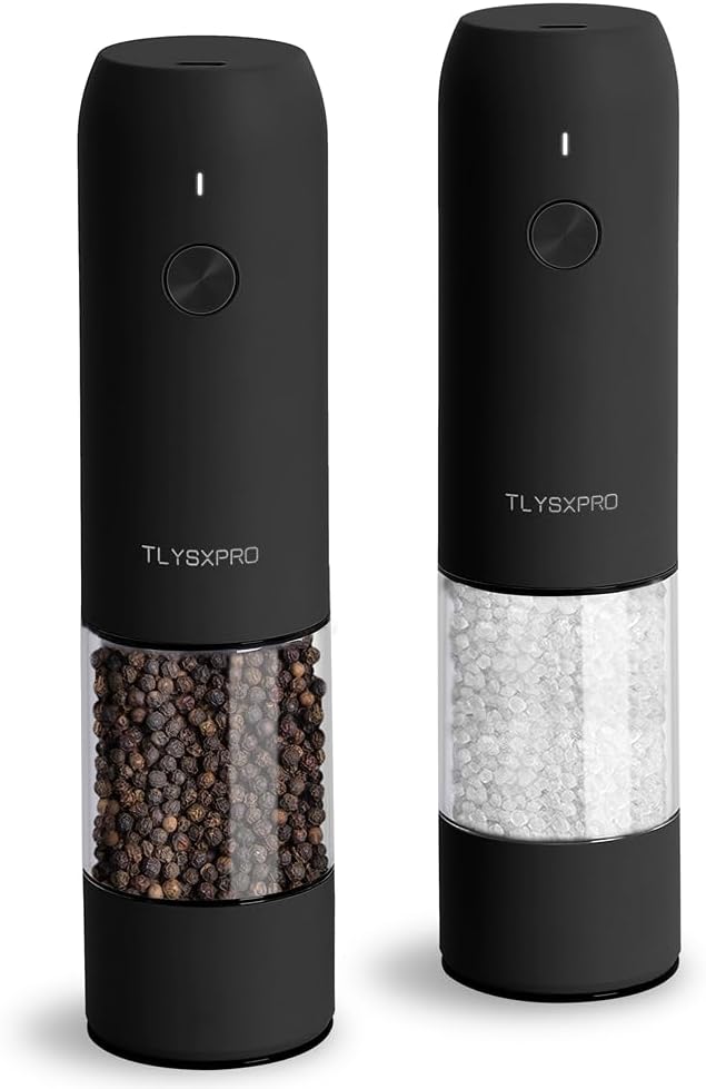 Electric Salt and Pepper Grinder Set, USB Rechargeable, Automatic Salt and Pepper Mill Grinder with Adjustable Coarseness, Electric Salt Shakers, LED Light, Refillable (2 Packs, Black) Electric Salt and Pepper Grinder Set, USB Rechargeable, Automatic Salt and Pepper Mill Grinder with Adjustable Coarseness, Electric Salt Shakers, LED Light, Refillable (2 Packs, Black)