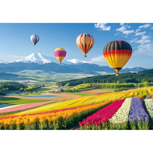 2000 Piece Puzzle for Adults – Colorful Hot Air Balloons Over Tulip Fields & Mountains – Vibrant Nature Jigsaw Puzzle – Challenging for Adults, Families & Puzzle Lovers – 39' x 28'