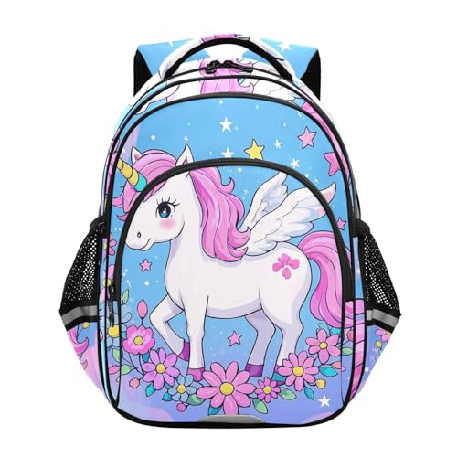 Mochilas escolares de unicornios arcoíris blancos para niños, adolescentes, niños, guardería, viajes, tamaño M, mochilas pequenas para hombres