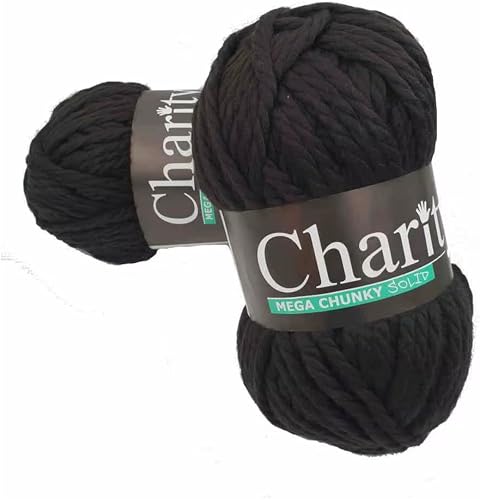 Elle Wool Charity Mega Chunky Solid Black Acrylic Yarn 300g Ball (2 x 300g)