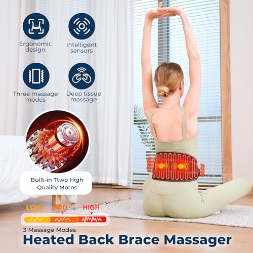 Heating Pad for Back, Cordless Lower Back Massager with Heat, Electric Heating Pad Wrap for Period Cramps Lower Back Neck Shoulders, 3 Heating Levels & 3 Massage Modes, Birthday Gifts for Women Men — view 2