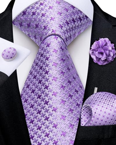 Image of DiBanGu Mens Zipper Tie Silk Pre-Tied Necktie with Gift Box | Jacquard Woven,Paisley Solid Plaid Pattern,6PCS with Pocket Square,Cufflinks and Lapel Pin,for Wedding Party Formal Business