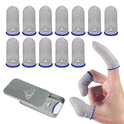 JWH Ultra-Thin Silver Fiber Gaming Finger Sleeves White Thumb Sleeves Mobile Phone Gaming Cots 12 Pack Gaming Finger Gloves for PUBG with Storage Box High Sensitivity Silky Sweat-Proof Dedales Gamer