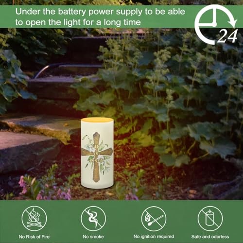 Image of Flameless LED Candle Flickering Wick Electric Candles with Remote Timer Color Changing 5.9 Inches Pillar Candle for Home Table Centerpiece Easter Day Decoration, He is Risen Lily Cross