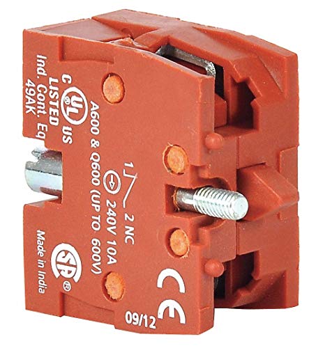 Dayton Contact Block, 22mm, 1NC Contact Form, 1.2A @ 600VAC, 3A @ 240VAC, 6A @ 120VAC Contact Rating