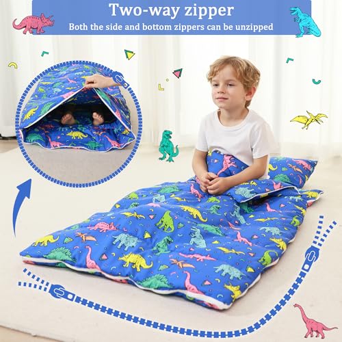 Image of Toddler Nap Mat for Preschool 50''x30'' Sleeping Mat with Removable Pillow and Minky Blanket for Kids Ages 3-7 Roll Up Soft Sleeping Bag for Boys Girls Kindergarten Daycare Sleepover