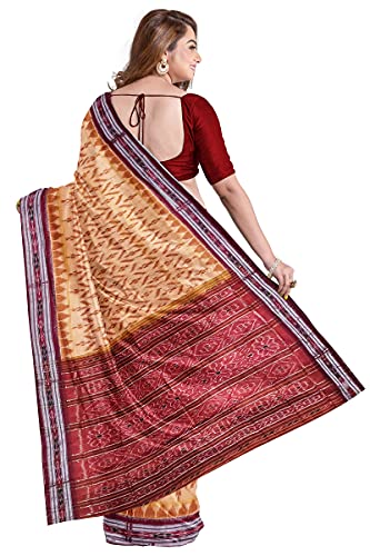 Image of Odisha Sambalpuri Handloom Ikat Women's Cotton Saree, Odisha Handloom Handmade Pure Cotton Khandua Saree, Ikkat Orissa Traditional Handloom Saree Without Blouse