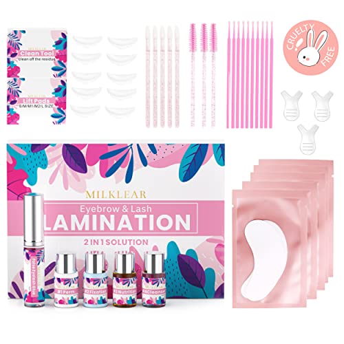 MILKLEAR Brow Lamination Kit Lash Lift at Home 2 in 1 Eyebrow Lamination Kit Semi-Permanent Perm Kit Brushes and Tools