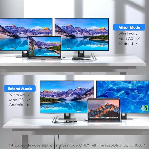 Image of WAVLINK USB C or USB 3.0 to Dual HDMI /DisplayPort Adapter, Displaylink Monitor Splitter Extended Display for Dual Monitor 4K@60Hz, HDMI /DP Splitter Compatible with Mac M1-M5 /Neo,Window Laptop-Black