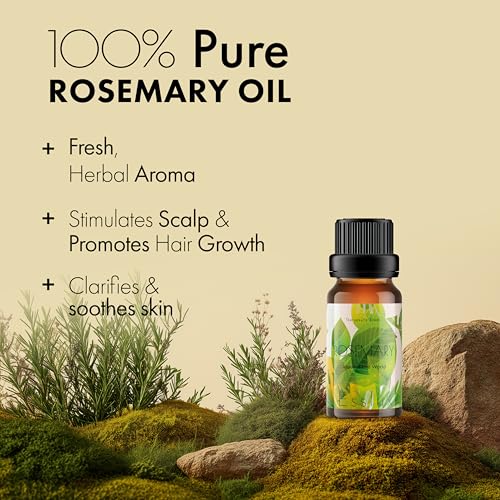 Image of Esslux Rosemary Essential Oil for Hair Growth - 100% Natural Pure Rosemary Oil for Hair, Scalp & Roots | Rosmarinus Officinalis Hair Serum | Essential Oil for Hair Regrowth & Nourishment, 15ml