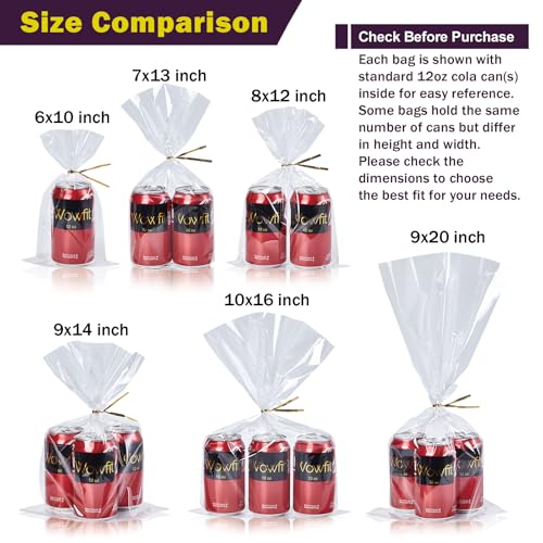 Image of Wowfit 50 CT 8x12 Inch Clear Flat Cellophane Treat Bags with 6 inch Gold Twist Ties, Cello Packaging for Mugs, Dessert, Muffins, Party Favors and Gift Wrapping