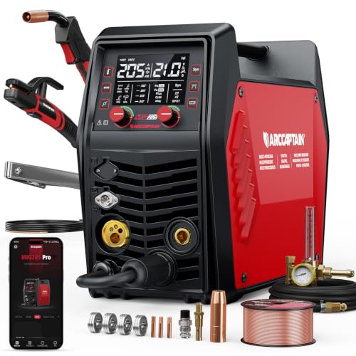 Image of ARCCAPTAIN MIG205 Pro MIG Welder 205A 120V 240V 6-in-1 Aluminum Welding | APP Control, Large Screen, Gas MIG /Flux Core /Spool Gun /MMA /Lift TIG /Spot Welding Professional Welding Machine Garage Repair