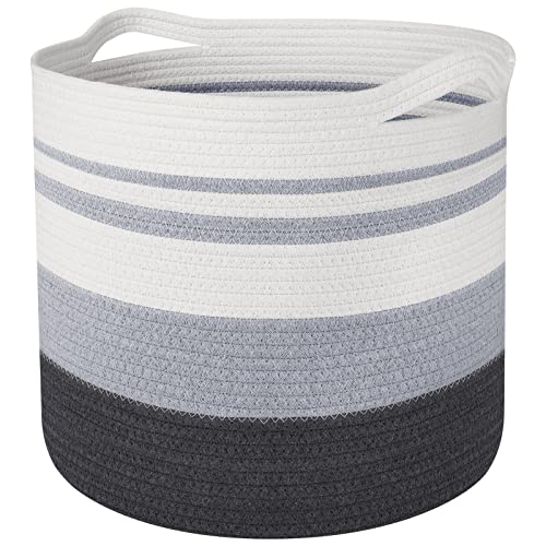 Image of WISELIFE Storage Basket Large Cotton Rope Basket 15.8"x 15.8" x 13.8" Baby Laundry Basket with Handle Big Basket Soft Nursery Cube Bin Laundry Hamper for Living Room(Gradient Grey)