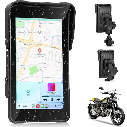 Écran CarPlay Moto sans fil pour naviguer en road trip sous la pluie