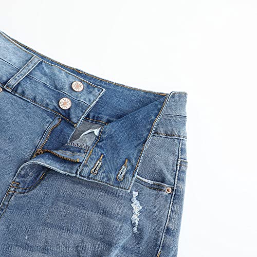 Image of THUNDER STAR Women Mid Rise Ripped Stretchy Jeans Shorts Frayed Raw Hem Casual Denim Shorts