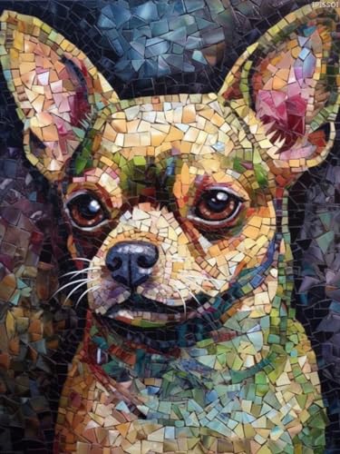 Kit broderie diamant rond 30x40 loisir créatif adulte motif chien