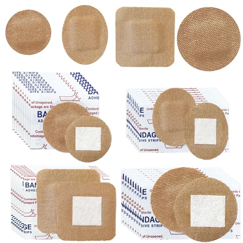 120Pcs Breathable Fabric Small Bandages Round Oval and Square Flexible Adhesive Strips for Face and Small Wounds Protection Care