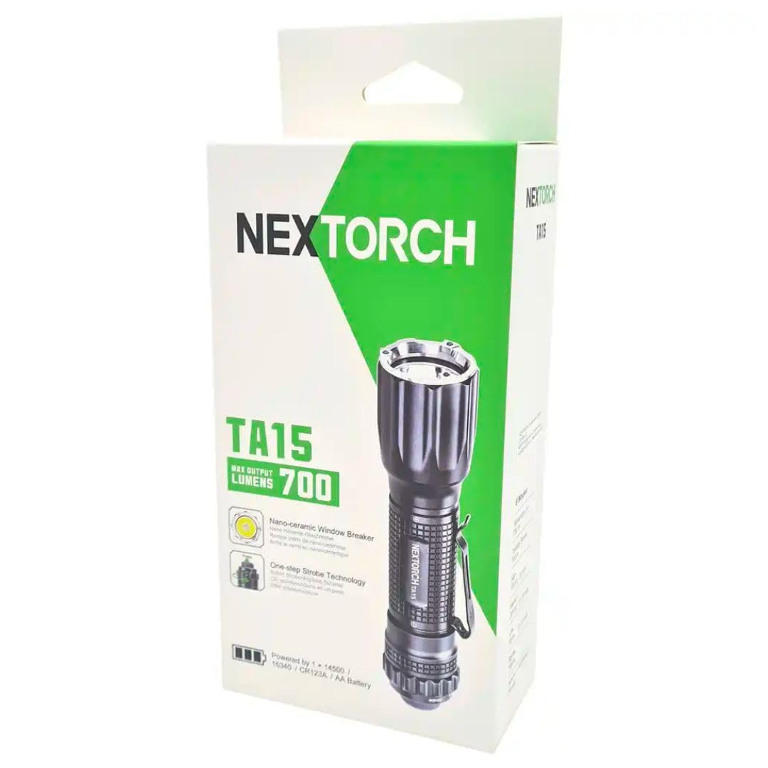 NEXTORCH TA15 GuardianTactical LED Taschenlampe, 600 Lumen, Kopf mit Nano- Keramik Glasbrecher, Stroboknopfunktion
