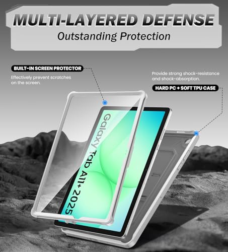 Image of TiMOVO Shockproof Case for Samsung Galaxy Tab A11+ /A11 Plus 11'',Light Gray | Fit for SM-X230 /X236 /X238, Built-in Screen Protector, Dust Plug & Precise Cutouts, Shockproof Rugged Full Body Protection