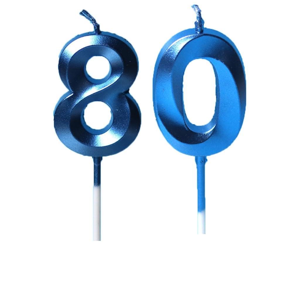 80th Birthday Candles Blue Number 80 Happy Birthday Candles Cake Topper Decorations for Children Birthday Party for 3D Designed Wedding Anniversary Party Wedding Anniversary Celebration Supply