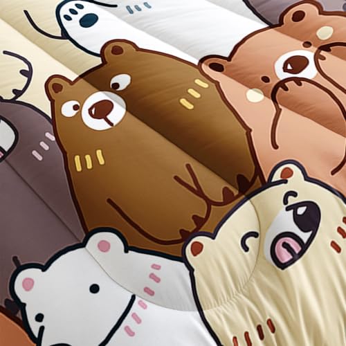 Image of AILONEN Cartoon Bear Comforter Set Queen Size, Kawaii White Polar Bears Bedding Set for Kids Girls Boys,Bear Animal Printed Bed in a Bag,3 PCS Included 1 Comforter 2 Pillowcases for All Season