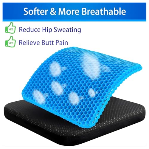 Image of UPLEVELBUCKET Gel Seat Cushion - Soft Sitter Double-Layer Honeycomb Gel Cushion with Cloth Cover - Cooling, Ergonomic Pressure Relief for Office Chair, Wheelchair & Car Seat Pads
