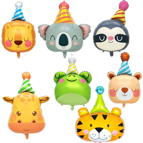 7 Peças balões de animais, balões de animais da selva, balão de animal de estimação, balões de papel de alumínio de animais, balão de floresta animal balões de hélio para crianças festa de anos