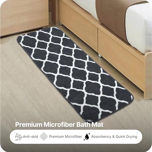 Image of Saral Home Tangier Soft Microfiber Durable & Washable Multipurpose Bedside Runner for Home /Kitchen /Living Area /Lobby /Office Entrance with Anti Skid Backing (Dk.Grey, 40x100 Cm)