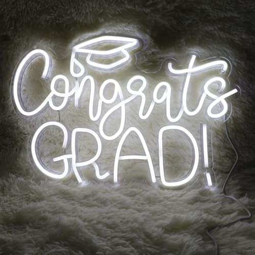 Congrats Grad Neon Sign Class of 2025 Graduation Decorations LED Neon Light for Graduation Party Decoration Grad Sign Gift Celebration Grad Neon Wall Sign 16.7'×11.3'