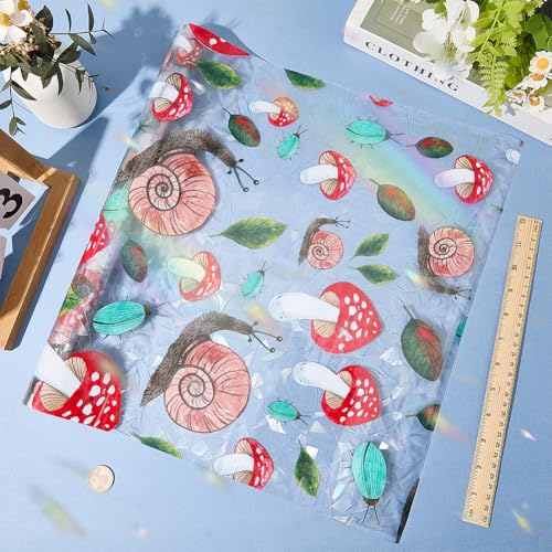 GORGECRAFT 100x43cm Colorful Mushroom Rainbow Window Privacy Film Snail 3D Stained Window Glass Covering Decorative Window Cling Non-Adhesive Static UV Resistant Decals Sticker for Room Home