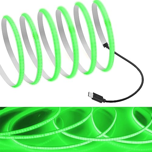 Image of MDee】Type C COB Tape Light LED Strip.9.84ft /3m- Flexible 5mm Hidden DC 5V LED Tape with 320 LEDs /m for Green Lighting. Cuttable, Shapeable, Type C Powered. Ideal for Kitchen