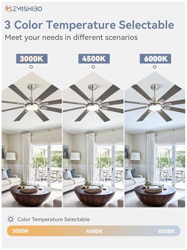 Image of ZMISHIBO 62 inch Brushed Nickel Modern Ceiling Fan with Light and Remote, Indoor /Outdoor Industrial Ceiling Fan for Living Room Patio, 6 Speed Reversible Quiet DC Motor, 3 CCT, Dual Finish 8 Blades