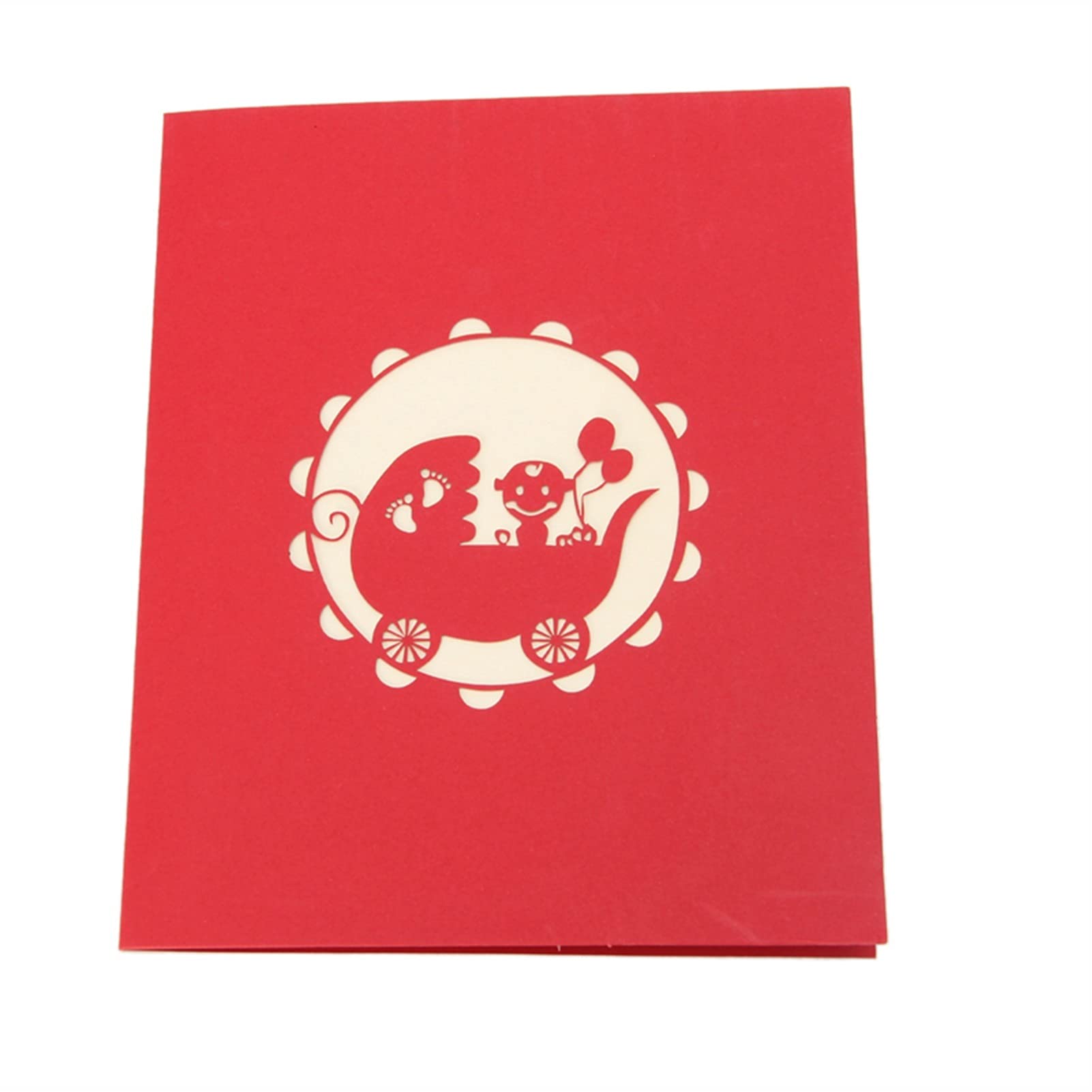 Kartka ślubna Wózki dziecięce 3D Kartka z życzeniami Pop-Up Paper Cut Pocztówka Prezent urodzinowy Stwórz szczególnie ciepłą chwilę Zaproszenia na kartkę z życzeniami (kolor: różowy, rozmiar: 8 szt.)
