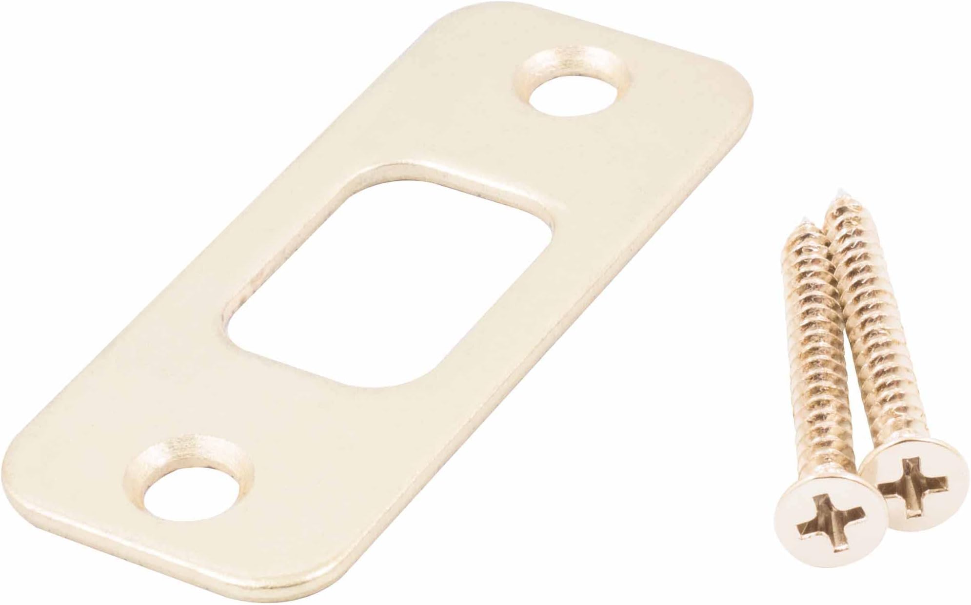 Round Corner Deadbolt Strike Plate, 1 1/8" x 2 3/4", 2 1/8" Center-to-Center, Polished Brass by Stone Harbor Hardware