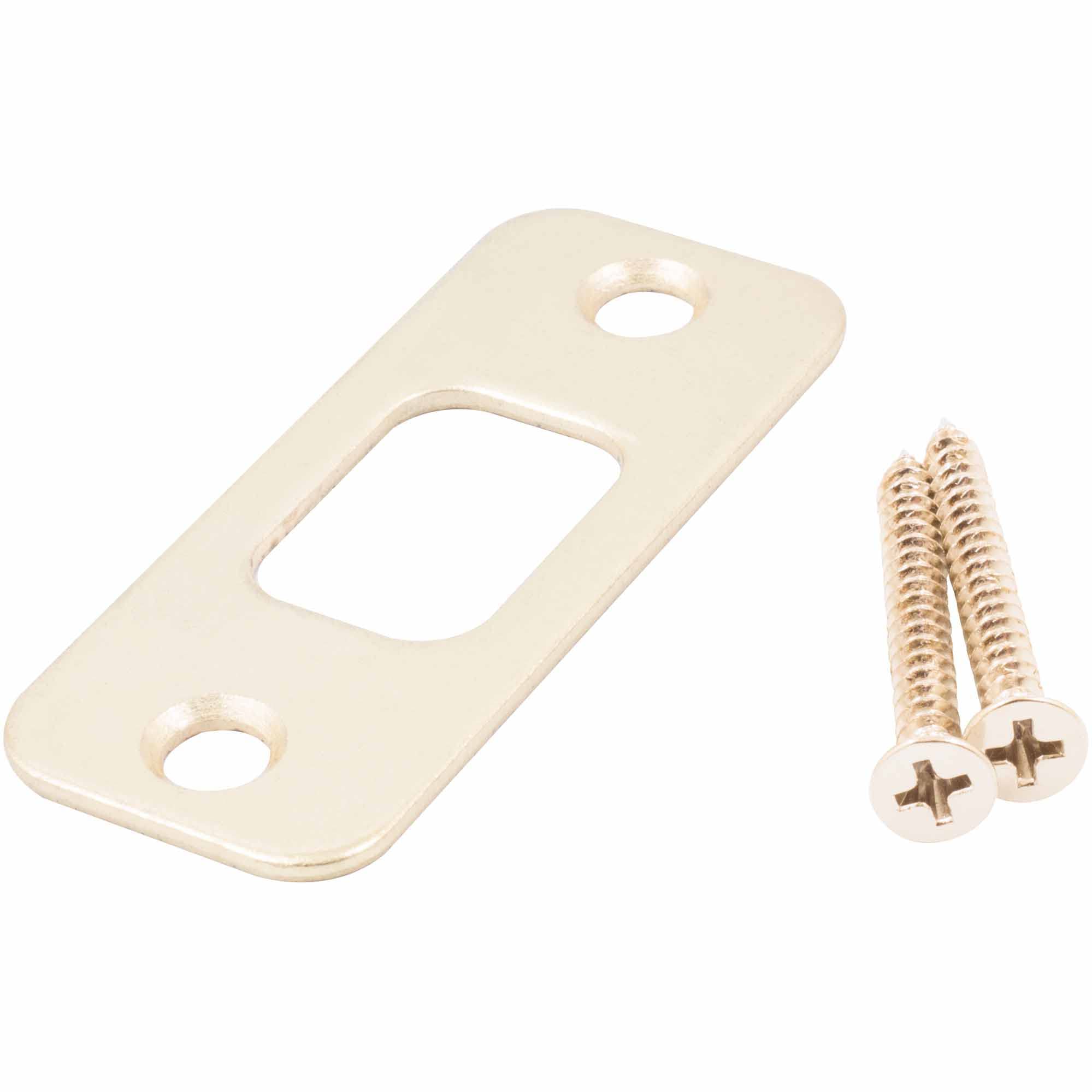 Round Corner Deadbolt Strike Plate, 1 1/8" x 2 3/4", 2 1/8" Center-to-Center, Polished Brass by Stone Harbor Hardware